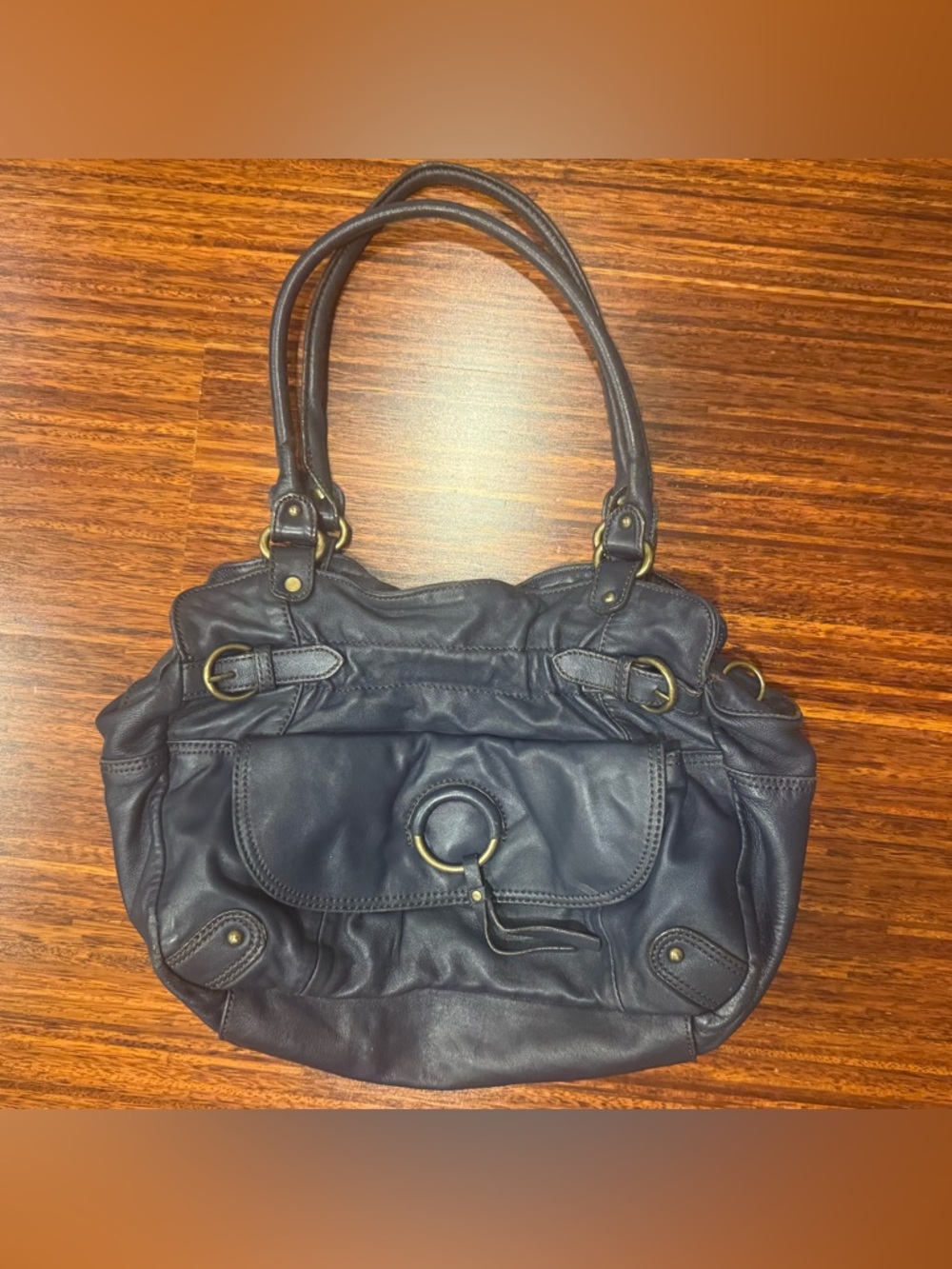 Vintage Y2K Hype Navy Blue Leather Slouchy Shoulder Bag Purse